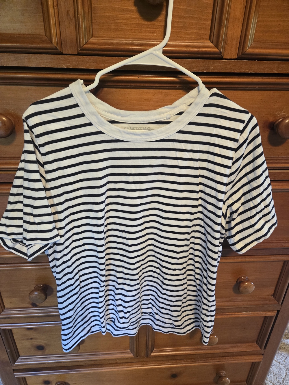 Faherty White Tee with Navy Horizontal Stripes